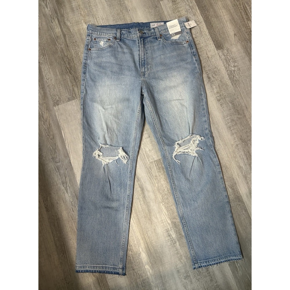 Gap Women Cheeky Straight High Rise Jeans Light Wash Size 33 16L NWT Distressed